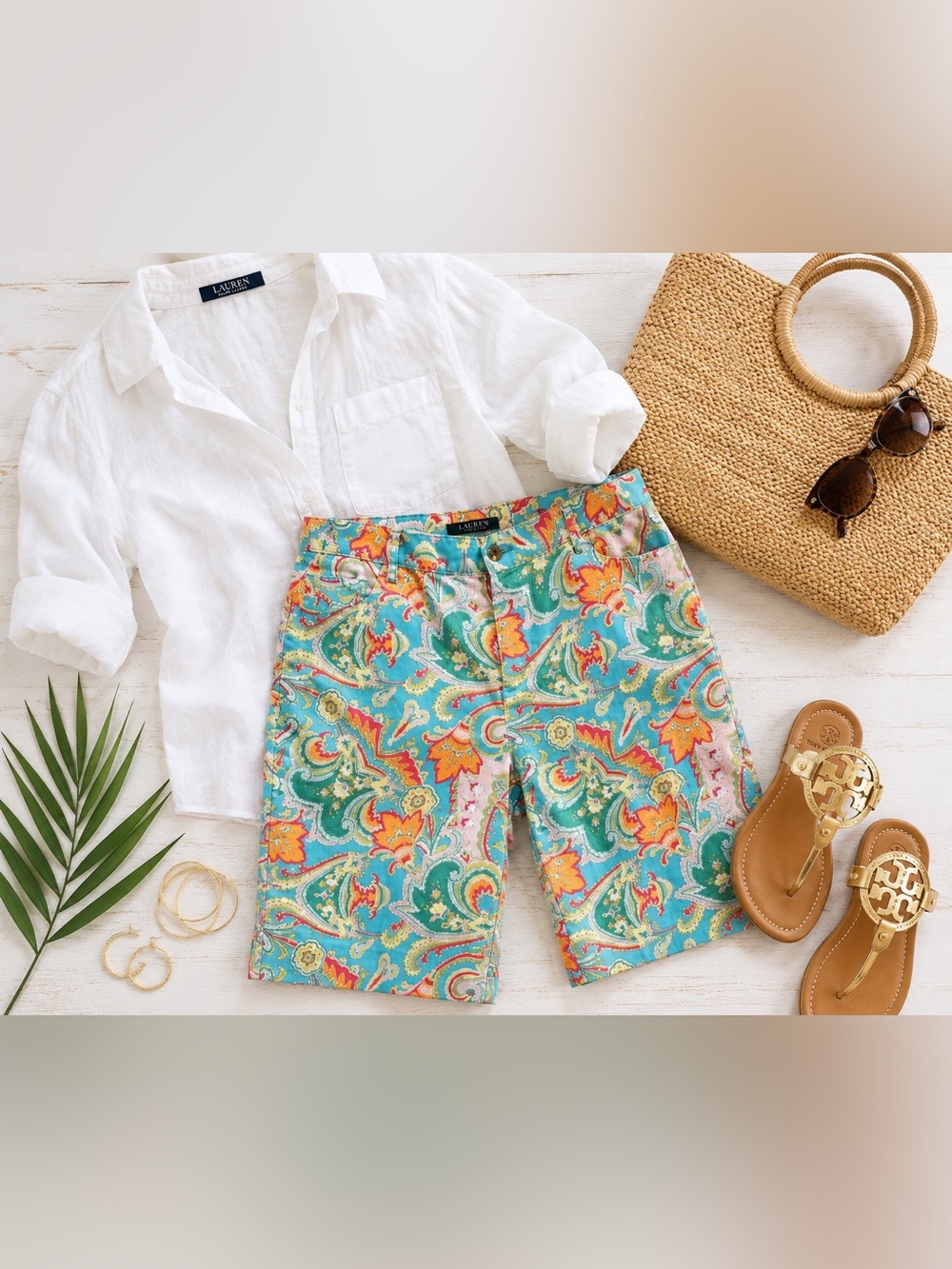 Lauren Ralph Lauren Petite Paisley Bermuda Shorts Resort Golf Coastal 14P - Picture 2 of 7